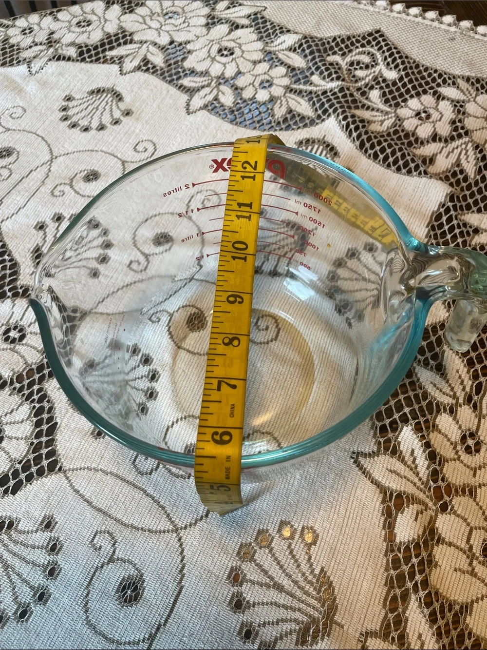 Pyrex Clear Glass Measuring Bowl with Red Markings